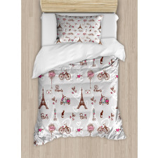 Vespa Bikes Eiffel Hearts Duvet Cover Set