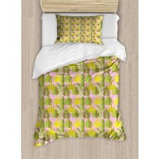 Tropic Leaves on Checkered Duvet Cover Set