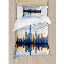 Manhattan Skyline Reflection Duvet Cover Set