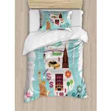 New York Infographic Doodle Map Duvet Cover Set