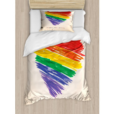 Happy Gay Pride Rainbow Heart Duvet Cover Set