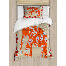 Orange Flower Blossoms Duvet Cover Set