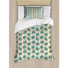 Exotic Leaves Wavy Stripes Duvet Cover Set