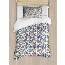 Vivid Feathers Doodle Hippie Duvet Cover Set