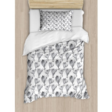 Greyscale Watercolor Flowers Duvet Cover Set