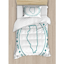 Outline Map in USA Circle Duvet Cover Set