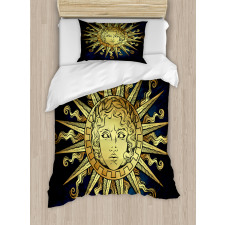 Sun with Antique Woman Face Duvet Cover Set