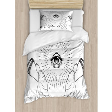 Mystical Themed Sketch Eye Duvet Cover Set