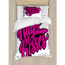 Hugs and Kisses Calligraphy Duvet Cover Set