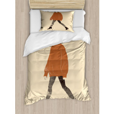 Girl in Fashionable Clothes Duvet Cover Set