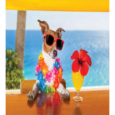 Cool Dog Sitting at Beach Bar Duvet Cover Set
