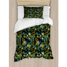 Palm Plumeria and Bird Duvet Cover Set