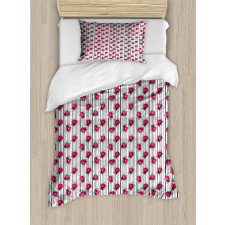 Bouquet with Buds on Stripes Duvet Cover Set