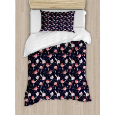 Modernistic Delicate Flowers Duvet Cover Set