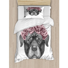 Portrait of Dog in Roses Duvet Cover Set