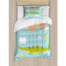 Flying Crocodile with Balloon Duvet Cover Set