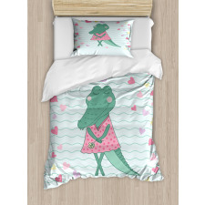 Female Crocodile with Love Duvet Cover Set