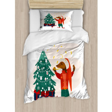 Christmas Dog in Clothes Duvet Cover Set