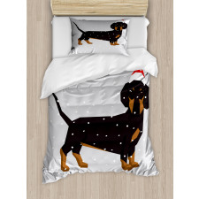 Dog Wears Xmas Hat Snow Duvet Cover Set