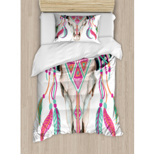 Bull Skull and Feathers Duvet Cover Set