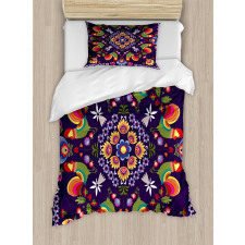 Rooster and Flowers Duvet Cover Set