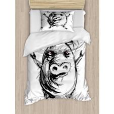 Sketch of Angry Rebel Pig Duvet Cover Set