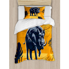 Hog Boar Tropical Leaves Duvet Cover Set