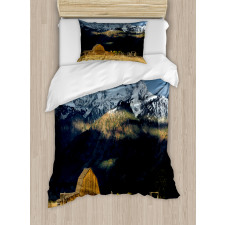 Rustic Wooden Hut Mountains Duvet Cover Set