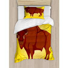 Comic Book Drawn Bison Duvet Cover Set