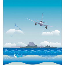 Plane Fly on Sea and Shark Duvet Cover Set