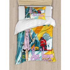 Retro Passenger Woman Art Duvet Cover Set