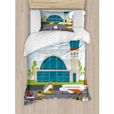 Cartoon Airfield Elements Duvet Cover Set