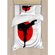 Man Karate Kick Silhouette Duvet Cover Set