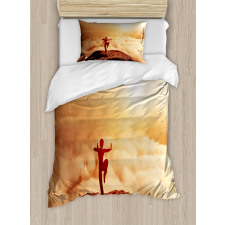 Karate Posed Man at Sunset Duvet Cover Set