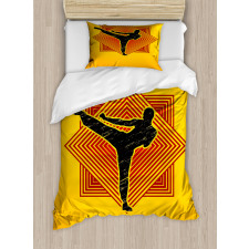 Grunge Kicking Man Squares Duvet Cover Set