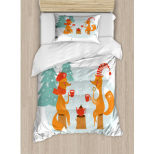 Happy Foxes Winter Duvet Cover Set