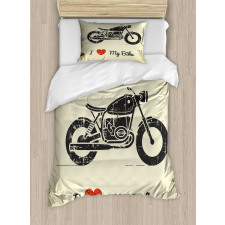 Grunge Flat Motorcycle Duvet Cover Set