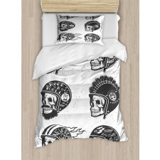 Greyscale Sketch Skulls Duvet Cover Set