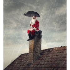 Santa on Chimney in Rain Duvet Cover Set