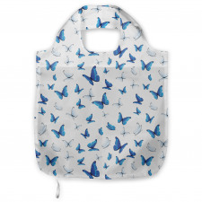 İlkbahar Alışveriş Çantası Mavi Beyaz Kelebek Desenli