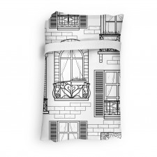Geometrik Alışveriş Çantası Karikatür Ev Çizimli Karalama Görsel