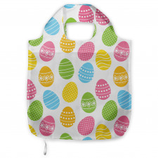 Paskalye Alışveriş Çantası Canlı Renklerde Desenli Yumurta Tasvirleri