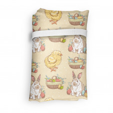 Paskalya Alışveriş Çantası Gerçekçi Civciv Tavşan ve Sepet Çizimleri