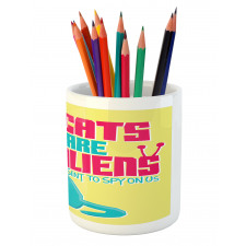 Cats are Aliens Cartoon Pencil Pen Holder