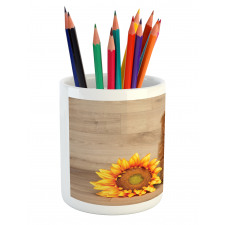 Sunflower on Wooden Backdrop Pencil Pen Holder