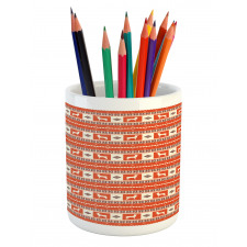 Llama and Folk Motif Pattern Pencil Pen Holder