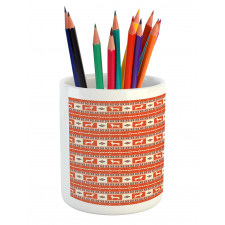 Llama and Folk Motif Pattern Pencil Pen Holder