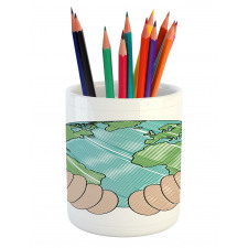 Hands Holding Globe Art Pencil Pen Holder