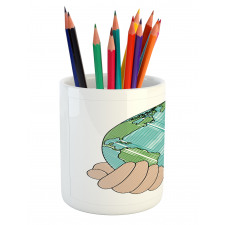 Hands Holding Globe Art Pencil Pen Holder