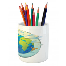 Graphical Globe Clouds Pencil Pen Holder